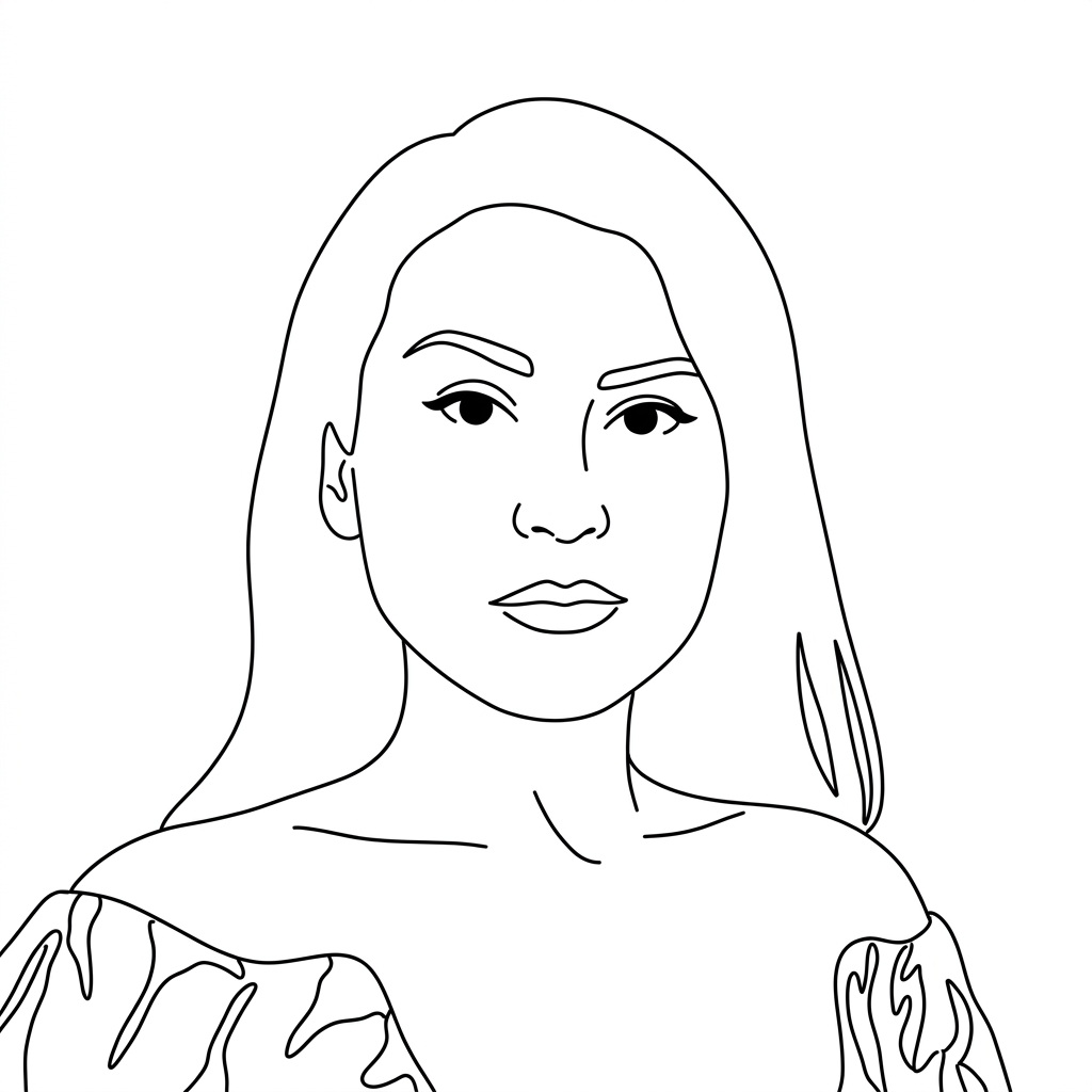 Line drawing of Rebecca Quinonez